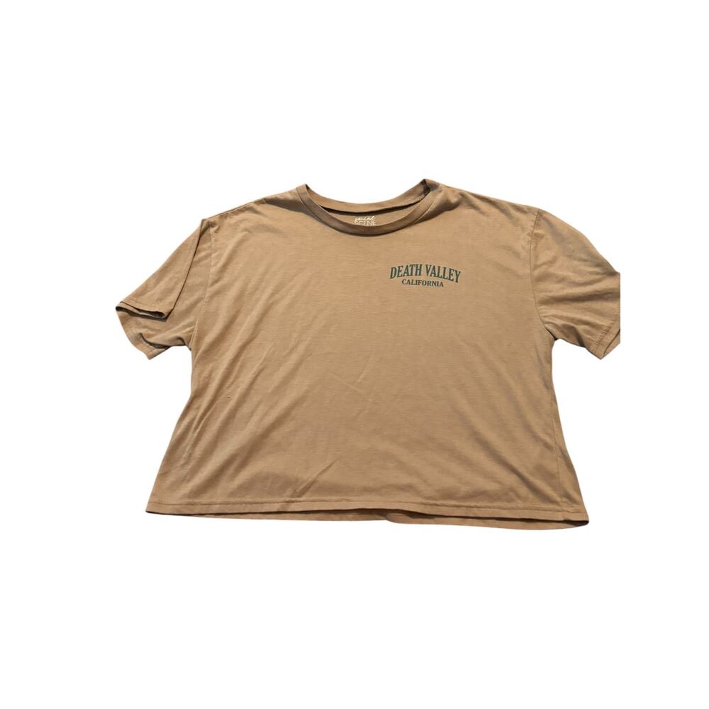 Social Scene Tan Cropped Graphic T-Shirt Size L Women's